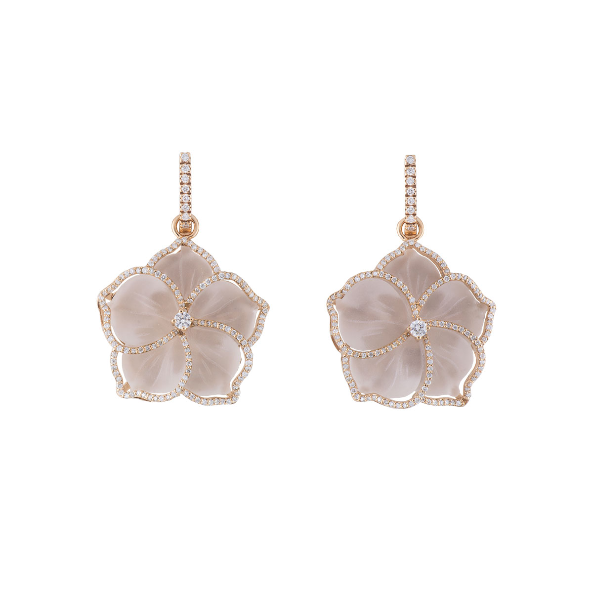 Rose Gold Flower Rose Quartz And Diamond Earrings | Rich Diamonds